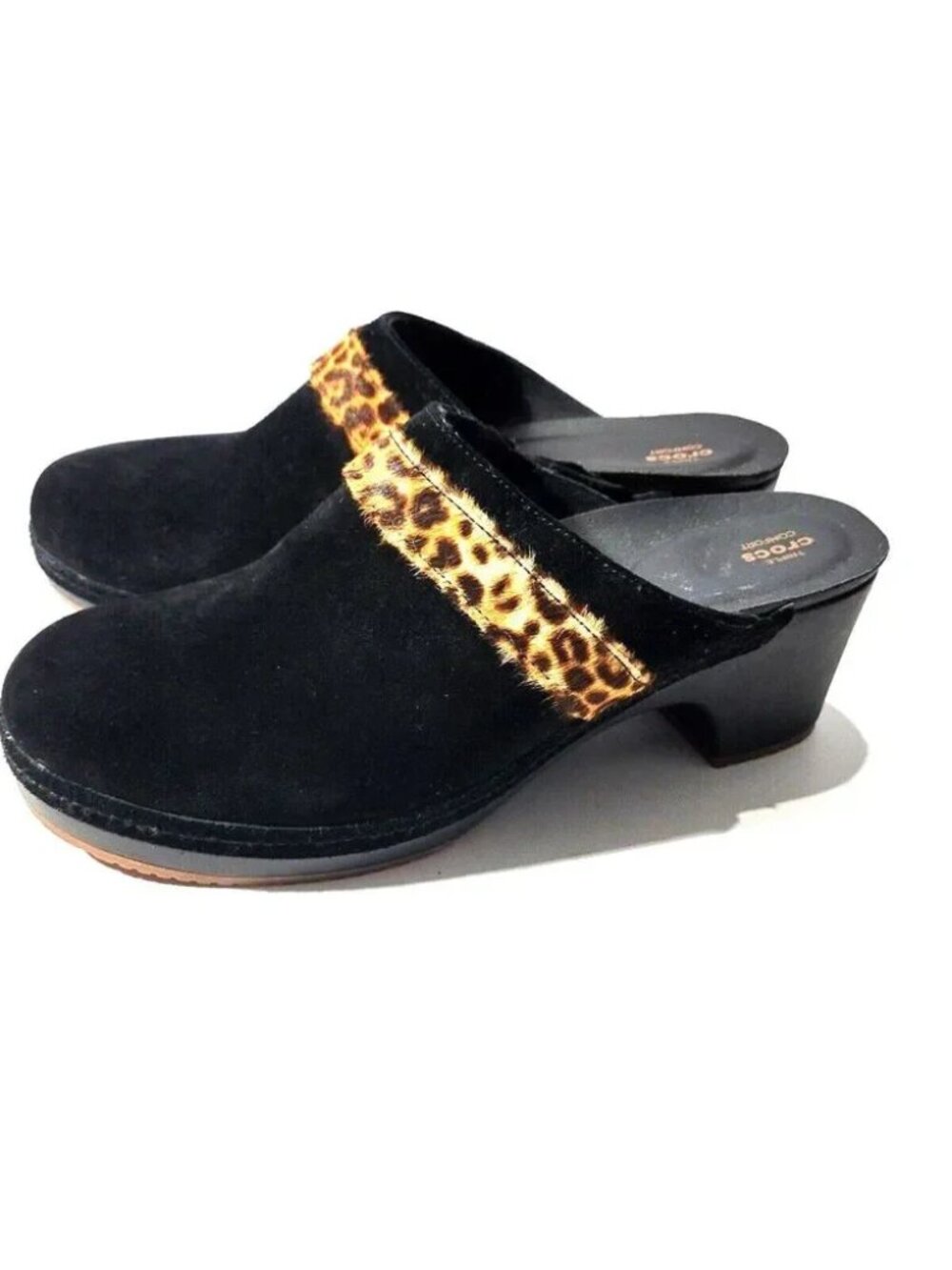 Womens leopard Sarah Suede Clog size 4 NIB
